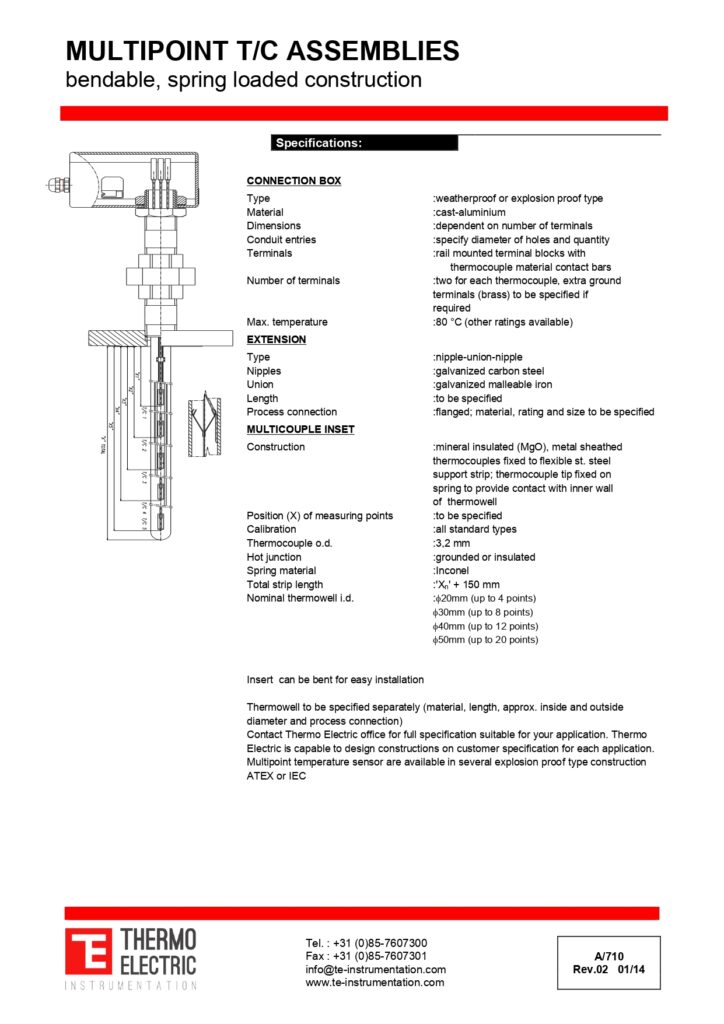 A710 Multi-point T/C Assemblies Bendable Spring-Loaded Construction