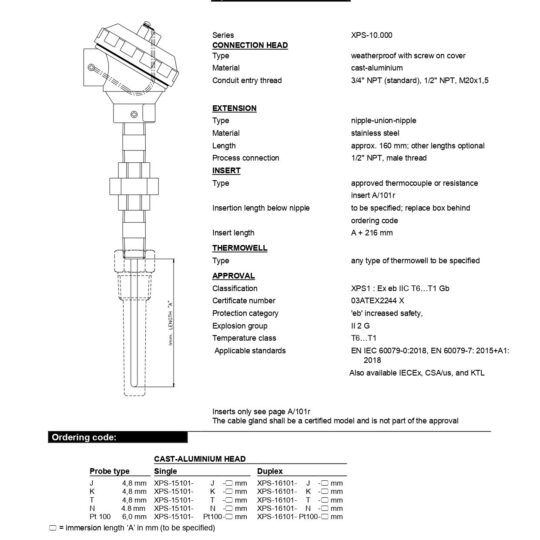 Hazardous Area Industrial Temperature Sensor ATEX Ex eb Approved