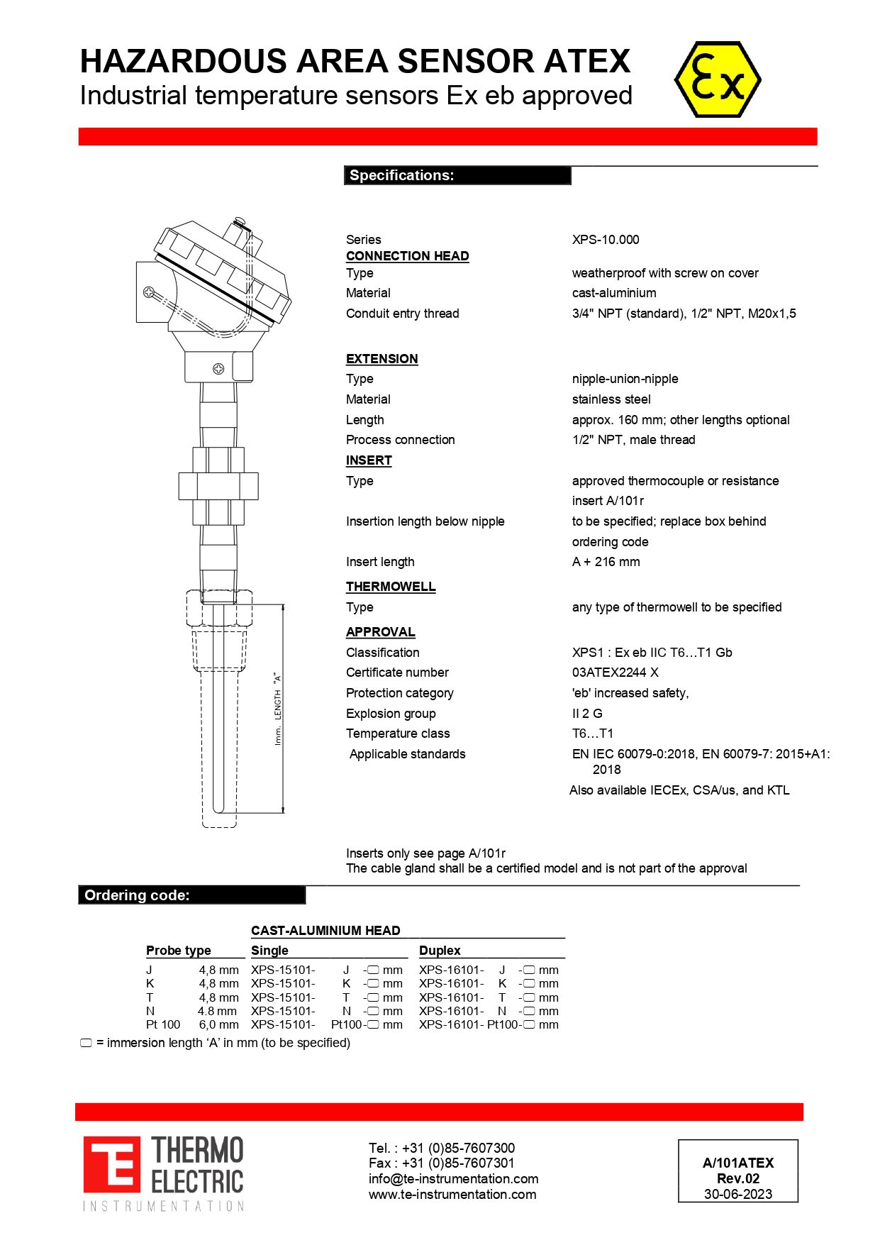 Hazardous Area Industrial Temperature Sensor ATEX Ex eb Approved