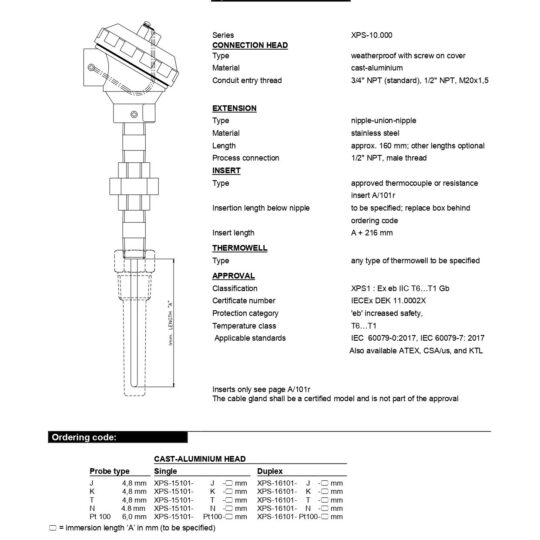 Hazardous Area Industrial Temperature Sensor IECEx Ex eb Approved