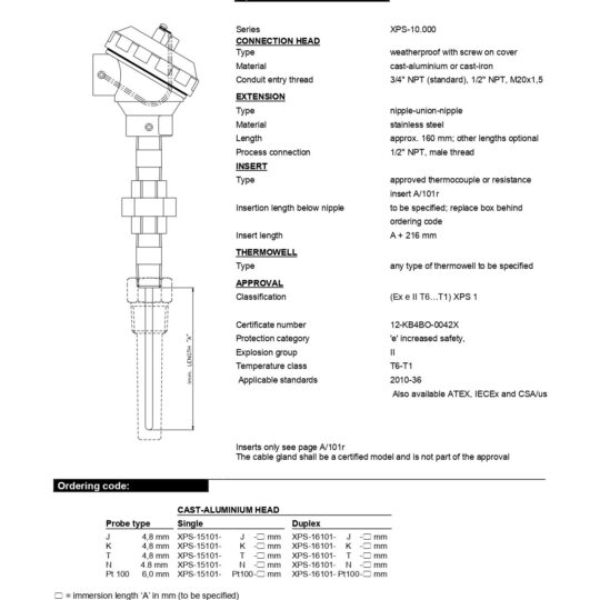 Hazardous Area Industrial Temperature Sensor KTL Ex e Approved