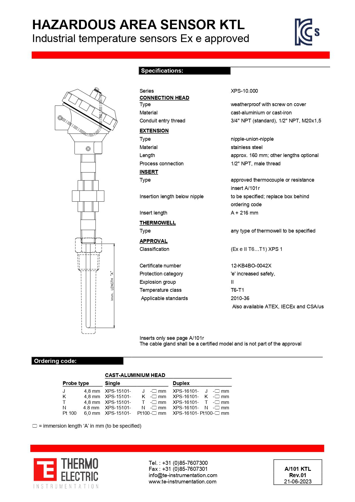 Hazardous Area Industrial Temperature Sensor KTL Ex e Approved