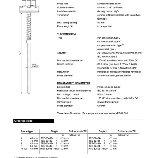 MI-Cable TC / Pt100 Inserts Ex e Approved Sensors KTL