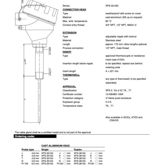 Hazardous Area Industrial Temperature Sensor KTL Ex d Approved