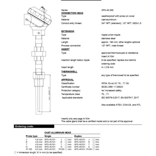 Hazardous Area Industrial Temperature Sensor IECEx Ex ec Approved