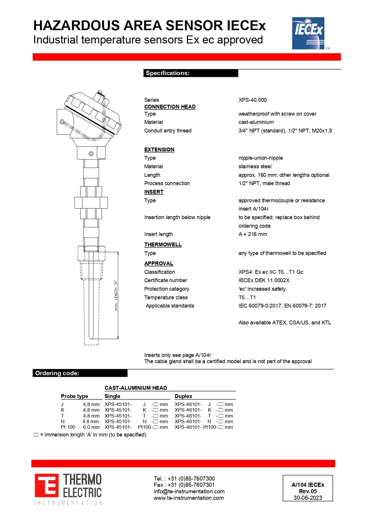 Hazardous Area Industrial Temperature Sensor IECEx Ex ec Approved