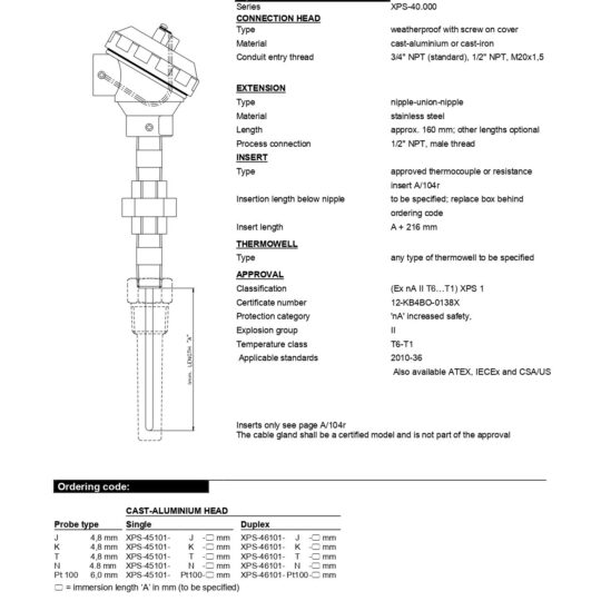Hazardous Area Industrial Temperature Sensor KTL Ex nA Approved
