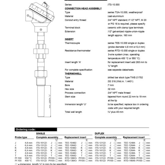 Industrial Temperature Sensors with Screwed Bar Stock Thermowell