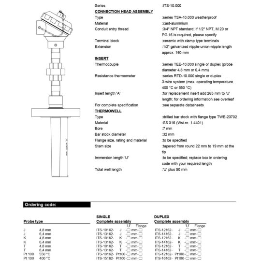 Industrial Temperature Sensors with Flanged Bar Stock Thermowell