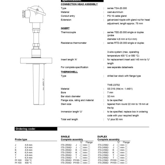 Industrial Temperature Sensors DIN Type Flanged Bar Stock Thermowell