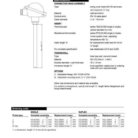 Industrial Temperature Sensors with Tube Type Thermowell