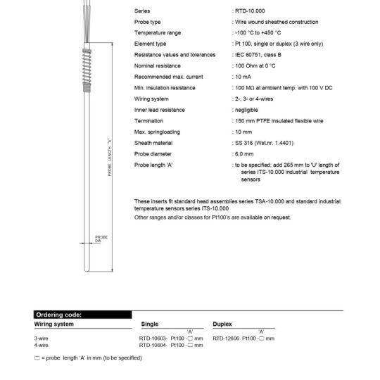 Resistance Thermometer Inserts 450 °C Thermo Electric Spring-loading