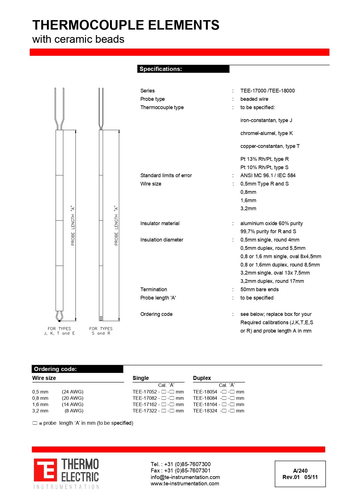Thermocouple Elements with Ceramic Beads
