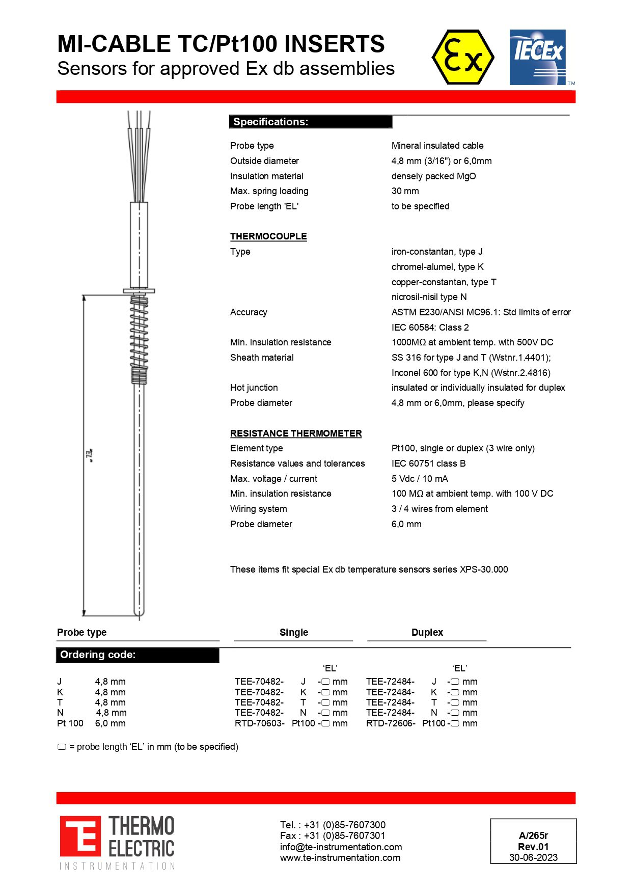 MI-Cable TC/Pt100 Inserts Sensors for Approved Ex db Assemblies