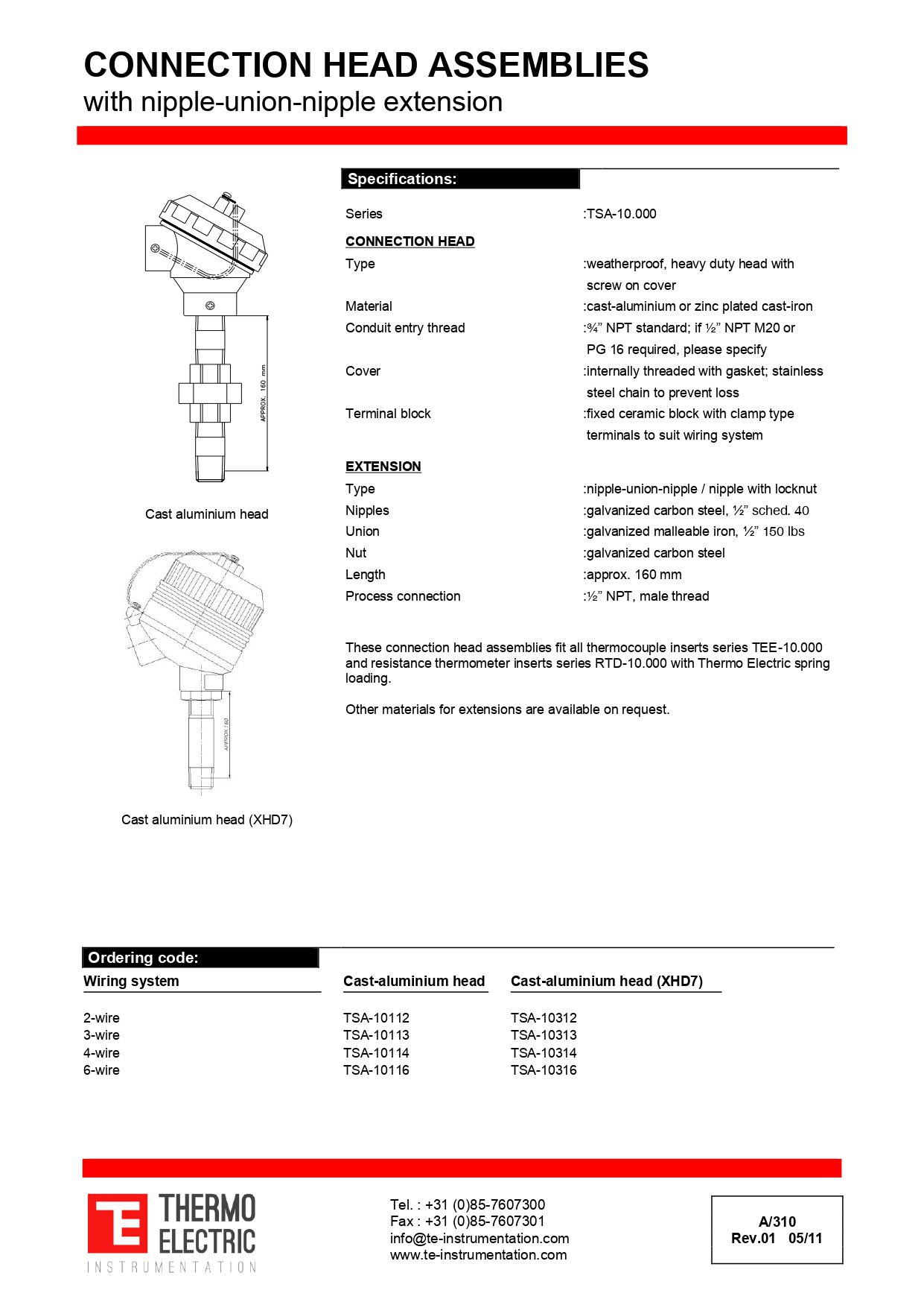 Connection Head Assemblies with Nipple Union Nipple Extension