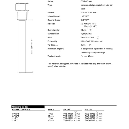 Screwed Bar Stock Thermowells with Parallel Stem