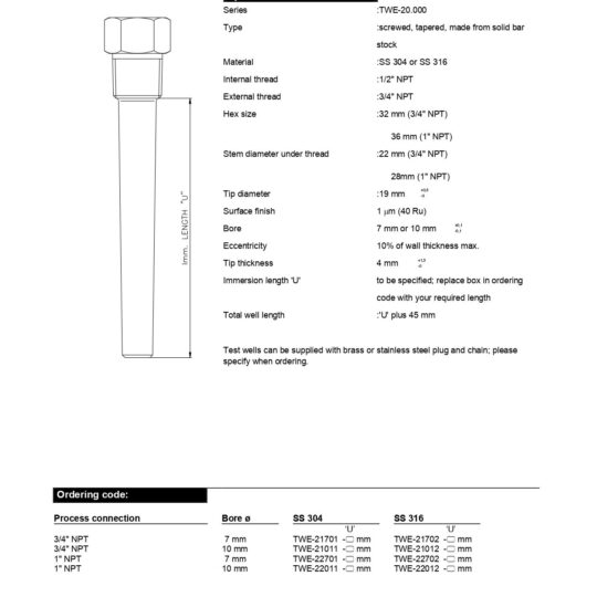 Screwed Bar Stock Thermowells with Tapered Stem