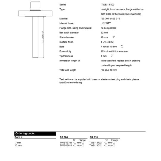 Flanged Bar Stock Thermowells with Parallel Stem