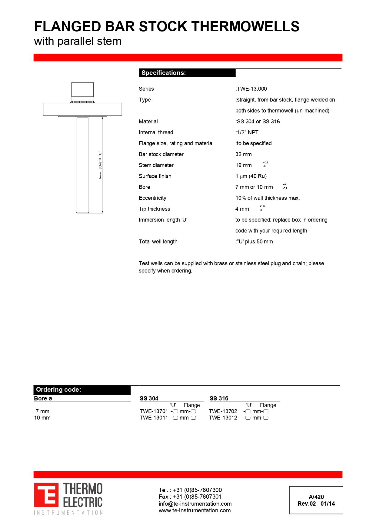 Flanged Bar Stock Thermowells with Parallel Stem