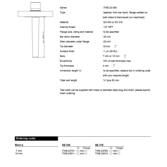 Flanged Bar Stock Thermowells with Tapered Stem