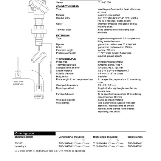 Tube Skin Thermocouples with Connection Head Assembly