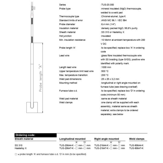 Tube Skin Thermocouples with Lead Wire