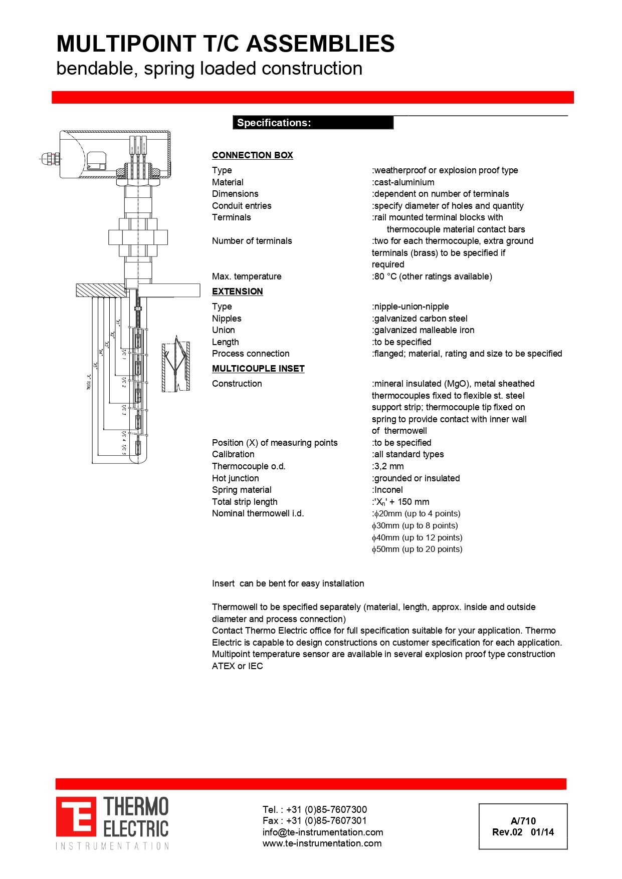 Multi-point T/C Assemblies Bendable Spring-Loaded Construction - ATEX