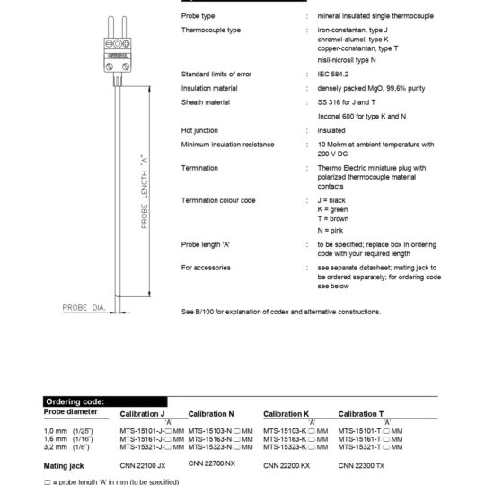 Miniature Mi-Cable Thermocouples Single with Miniature Connector