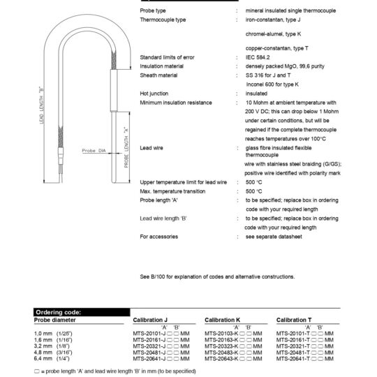 Miniature Mi-Cable Thermocouples Single with SS Braided Lead Wire