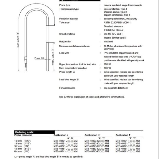 Miniature Mi-Cable Thermocouples Single with PVC Insulated Lead Wire