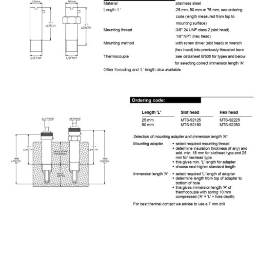 Mounting Adapters for Spring-Loaded Thermocouples