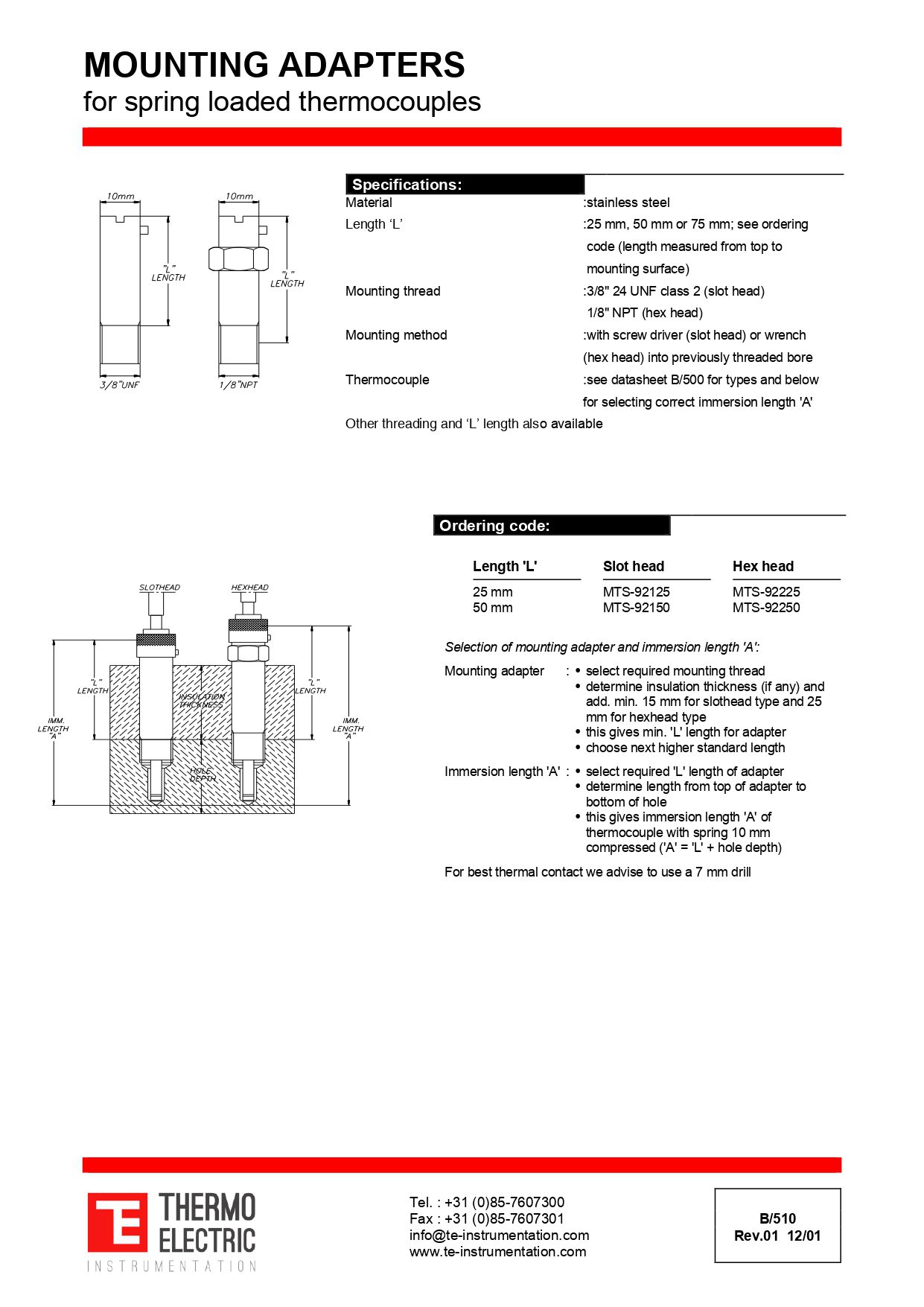 Mounting Adapters for Spring-Loaded Thermocouples