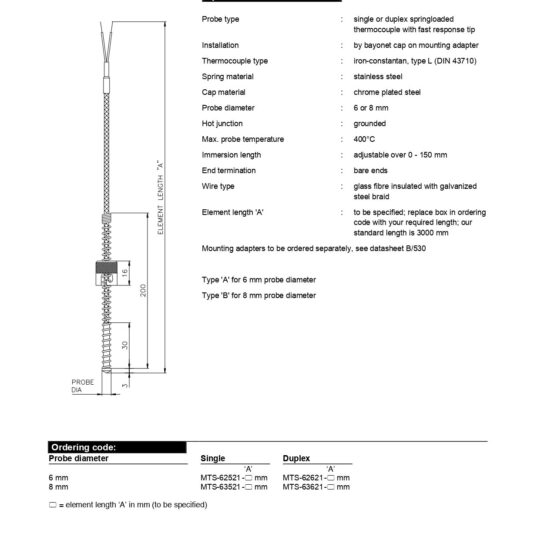 Spring-Loaded Thermocouples with Adjustable Bayonet Cap