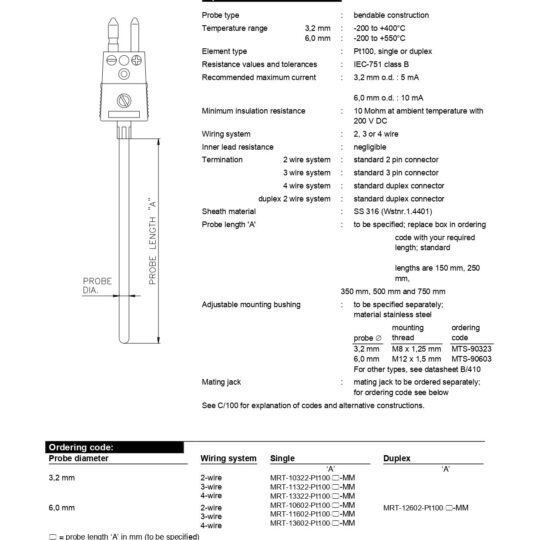 Miniature Resistance Thermometer with Quick Coupling Connector