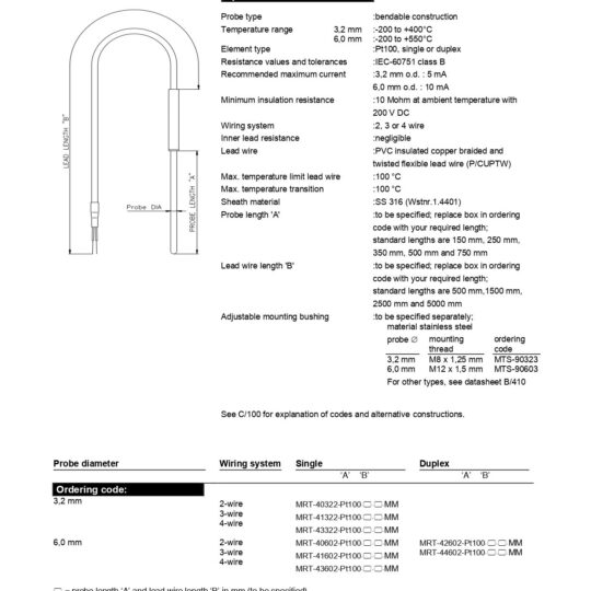 Miniature Resistance Thermometer with PVC Insulated Lead Wire