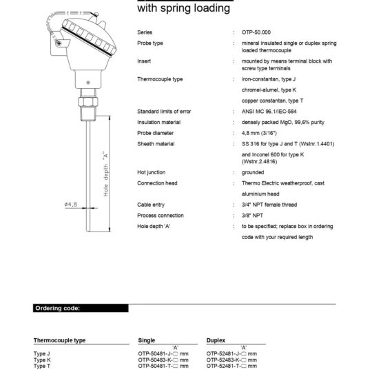 Oil Seal Thermocouples with Spring-Loading - insert