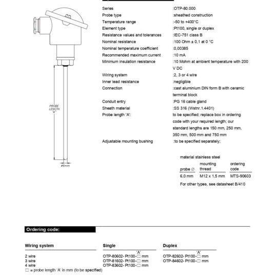 Resistance Thermometer Probes with Light-Weight Connection Head