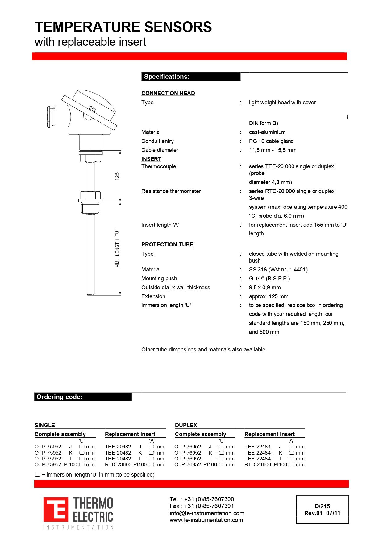 Temperature Sensors with Replaceable Insert