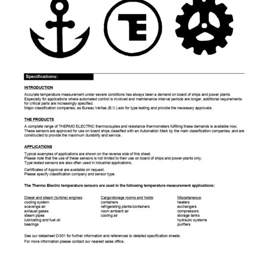 Temperature Sensors Classified Ship Board and Industrial Heavy Duty - Veritas