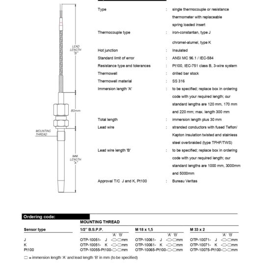 Diesel Engine Temperature Sensors with Bar Stock Thermowell - Veritas