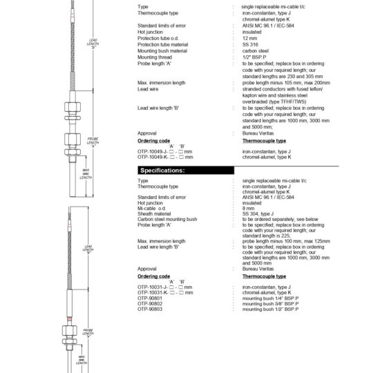 Diesel Engine Thermocouples with Adjustable Mounting Bushing - Veritas
