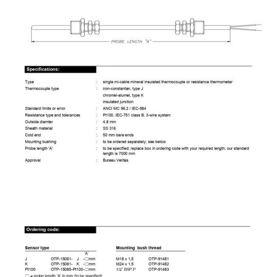 Bearing Oil Temperature Sensors with Adjustable Mounting Bushing - Veritas