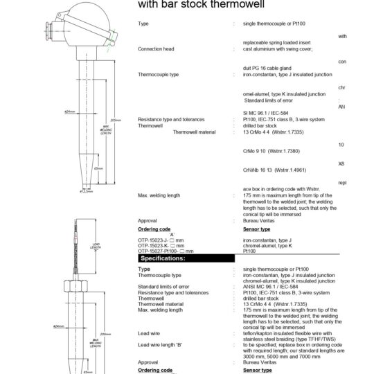 Weld-in Type Temperature Sensors - Veritas