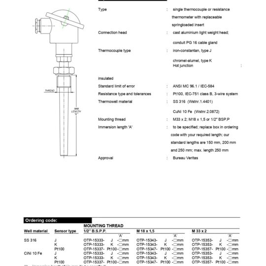 Screw In Type Temperature Sensors with Bar Stock Thermowell - Veritas