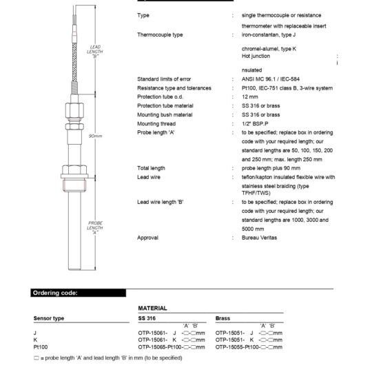Direct Immersion Temperature Sensors with Fixed-Bush - Veritas