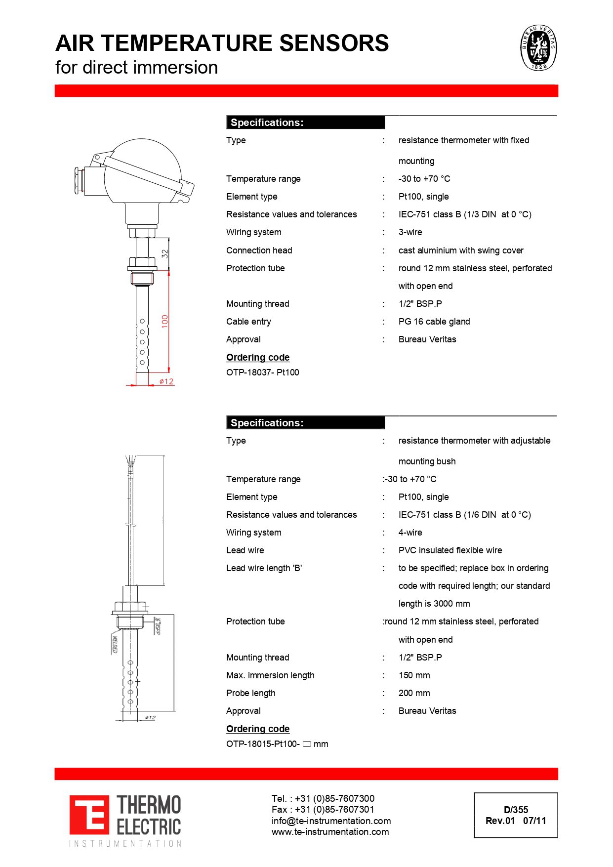 Air Temperature Sensors for Direct Immersion - Veritas